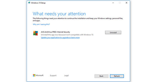 Windows 10 更新需要新版本的 AVG 和 Avast 防病毒软件